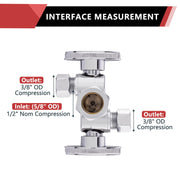 5/8" OD Compr. x 3/8" OD Compr. x 3/8" OD Compr. Dual Stop Valve, 1/4 Turn (Lead Free)