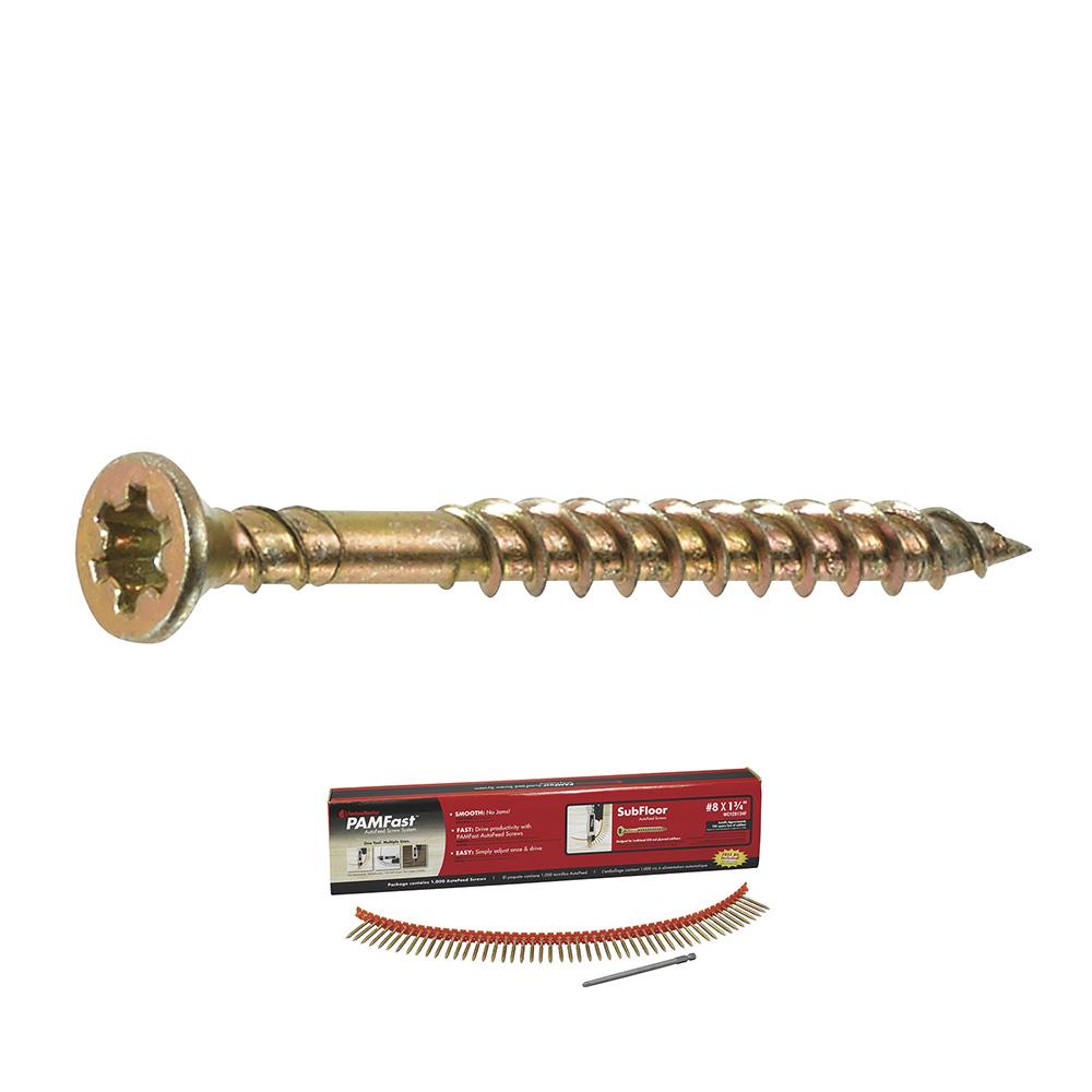 8 x 2 1/2 PAMFast Subfloor Autofeed Screws, - Carton – Yellow Zinc (1000)