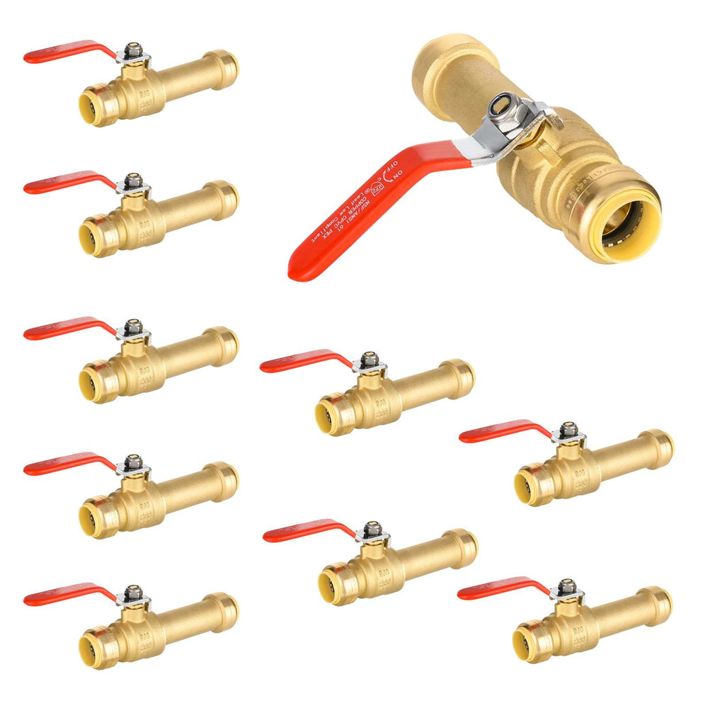 10 Pcs 1/2" Push Fit Slip Ball Valve, Red (Lead Free)