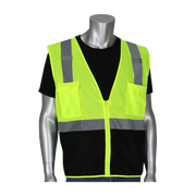 PIP Ansi Type R Class 2 Lime Hi-Vis 5 Pocket Mesh Vest With Black Bottom Front