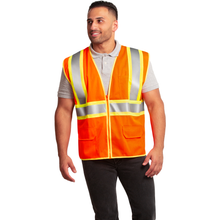 Printed Hi-Vis Two Toned Mesh Safety Vest with 2” Reflective Strips and Pockets - Orange