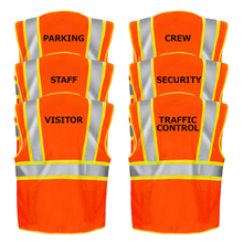 Printed Hi-Vis Two Toned Mesh Safety Vest with 2” Reflective Strips and Pockets - Orange