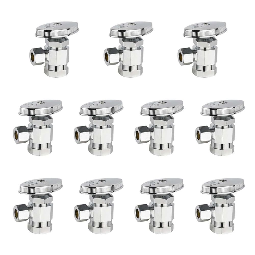 10 Pcs 1/2" FIP x 3/8" OD Compr. Angle Stop Valve, Multi Turn (Lead Free)