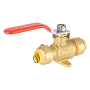 10 Pcs 1/2" Push Fit Ball Valve With Drain Drop Ear, Red Lever (Lead Free)