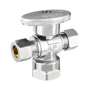 10 Pcs 1/2" FIP x 3/8" OD Compr. x 3/8" OD Compr. Dual Angle Stop Valve, 1/4 Turn (Lead Free)