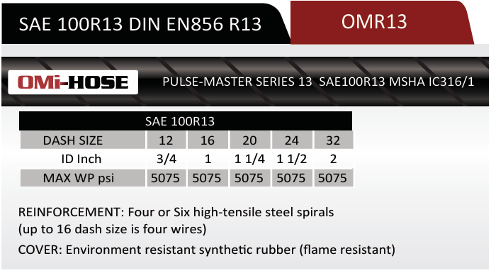 R13-16 | 1" R13 Spiral Hydraulic Hose, 5075 Max WP PSI
