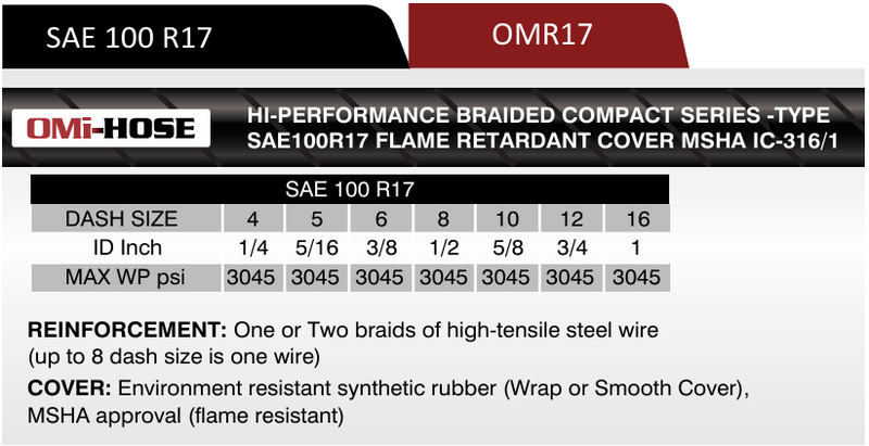 R17-10 | 5/8" R17 Braided Hydraulic Hose, 3045 Max WP PSI