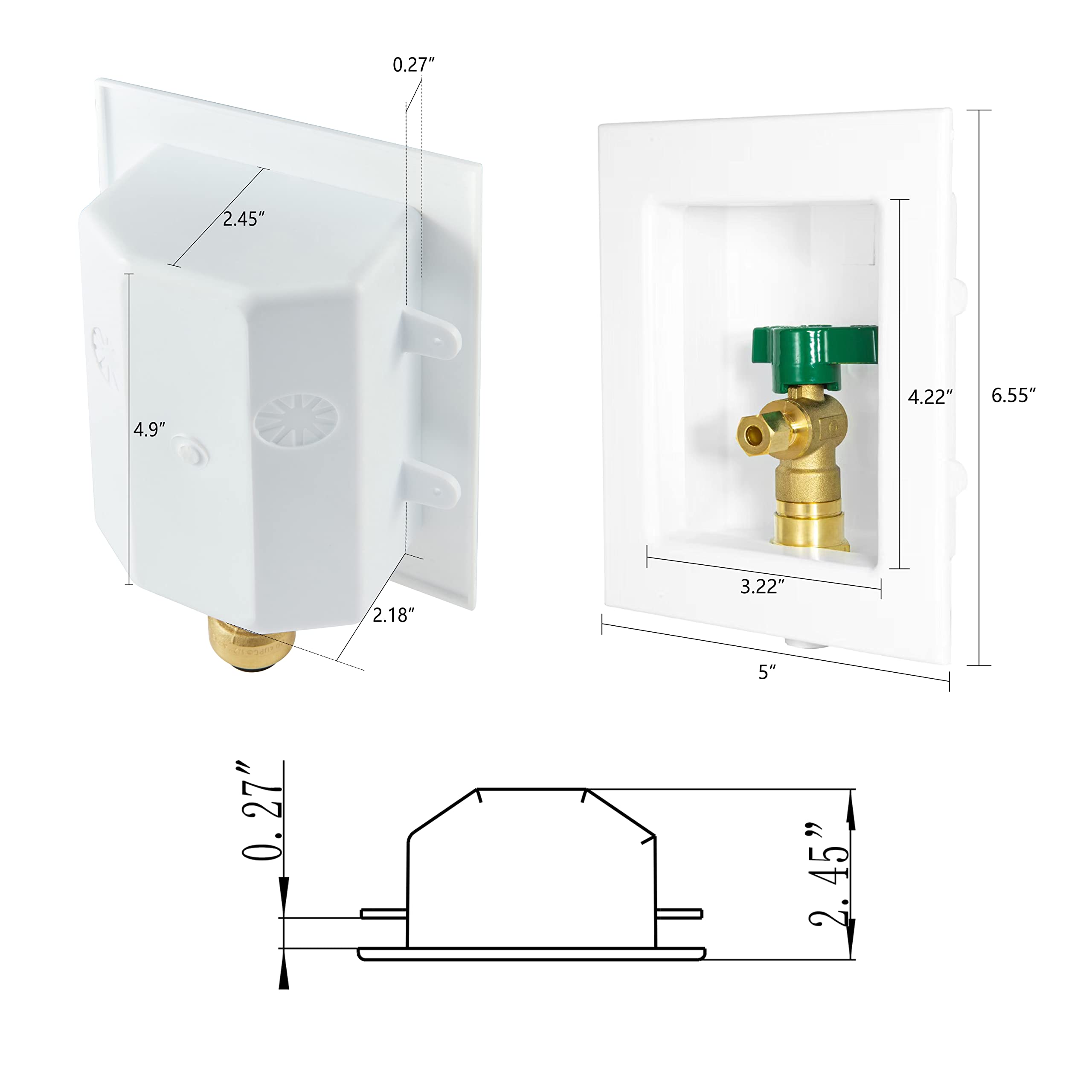 1/2" Sweat Inlet, Ice Maker Outlet Box