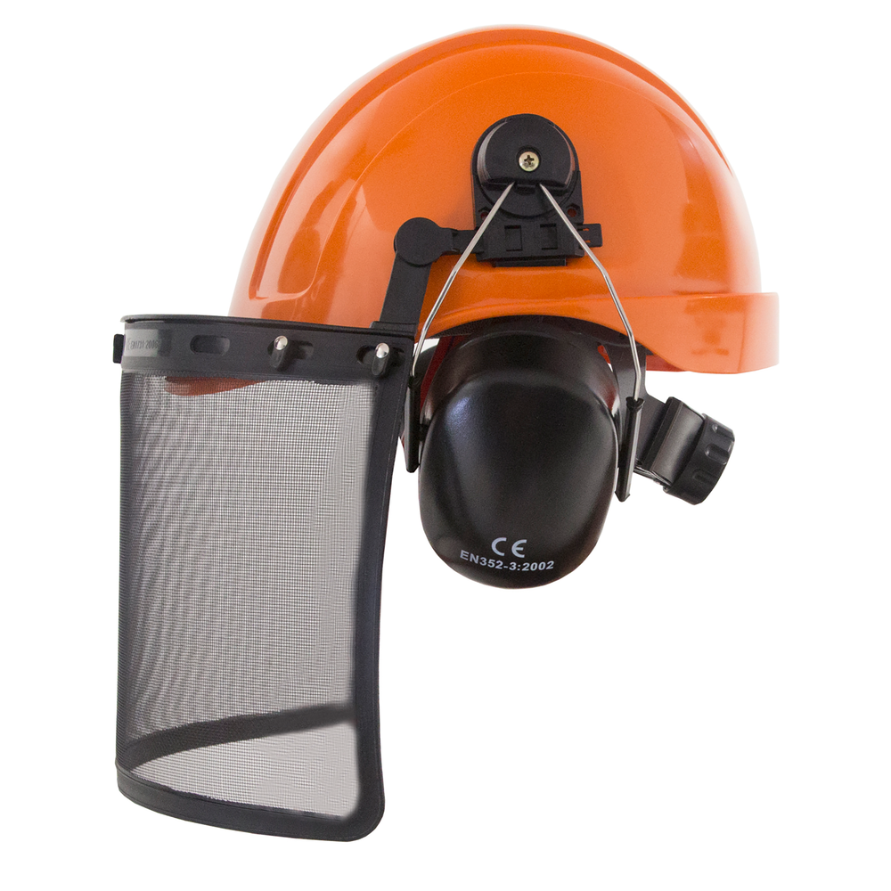 Safety Cap-Style Helmet System with Iron Mesh Face Shield and Earmuffs Black