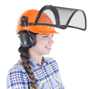 Safety Cap-Style Helmet System with Iron Mesh Face Shield and Earmuffs Black