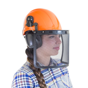 Safety Cap-Style Helmet System with Iron Mesh Face Shield and Earmuffs Black