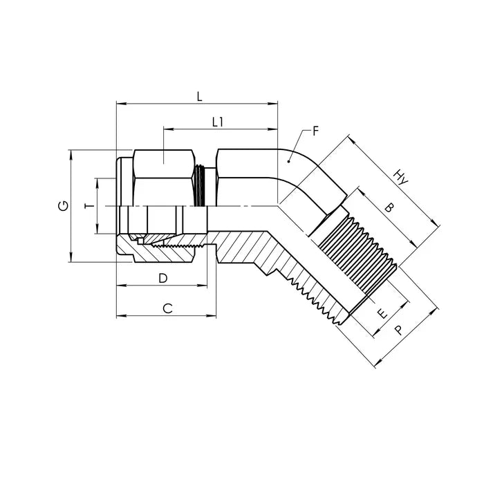 SS-IN2503-10-08 | 10 IN - 08 MP 45 Elbow, Stainless Steel