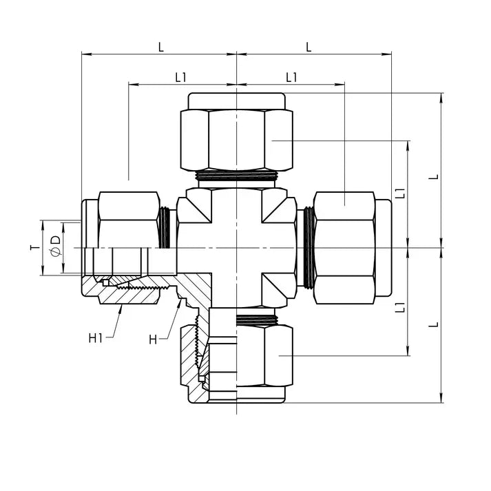 SS-IN2650-12-12-12-12 | 12 IN - 12 IN - 12 IN - 12 IN Cross, Stainless Steel