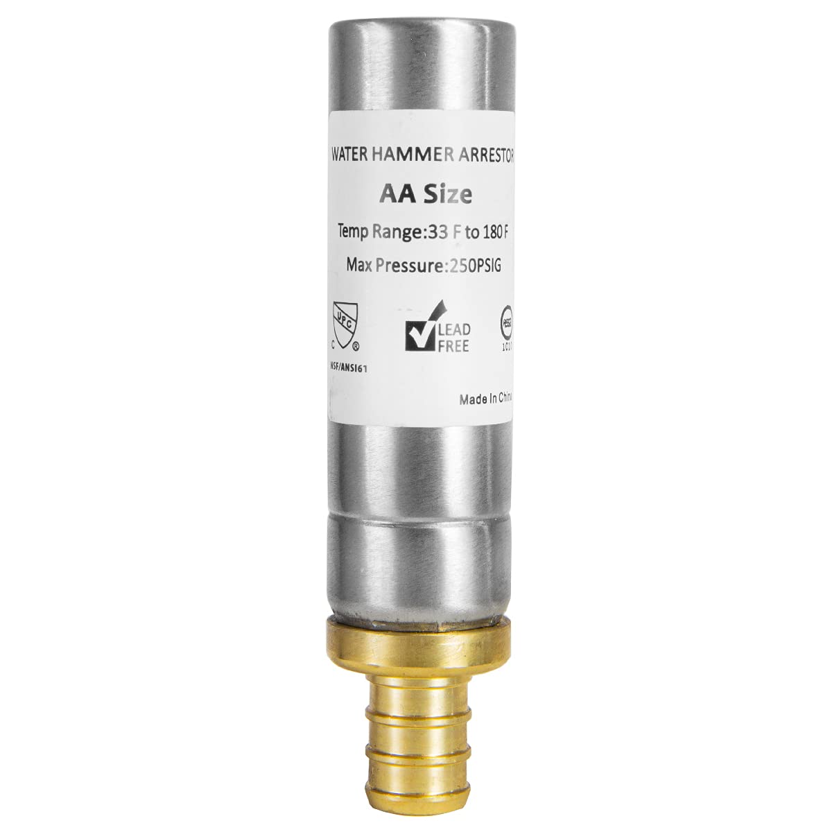 1/2" PEX Crimp Connection F1807, Straight Water Hammer Arrestor, Stainless Steel