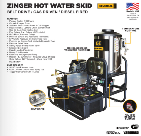 BE 5.2GPM@3500psi Hot Super Skid Pressure Washer - Vanguard Z5535CPBDV