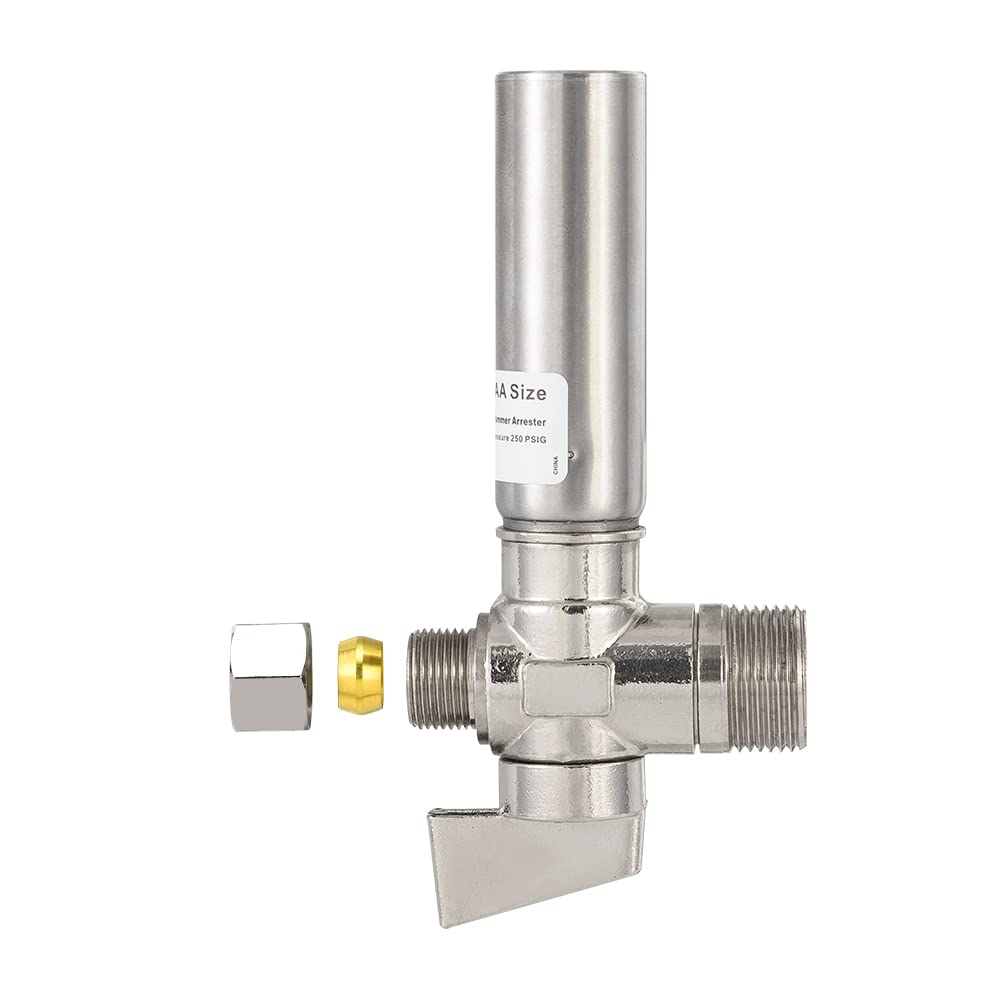 10 Pcs 1/4 Turn Stop Straight Valve, 1/2" Nominal (5/8" OD) Compression x 3/8" OD With Stainless Steel Water Hammer Arrestor Chrome Plated Brass