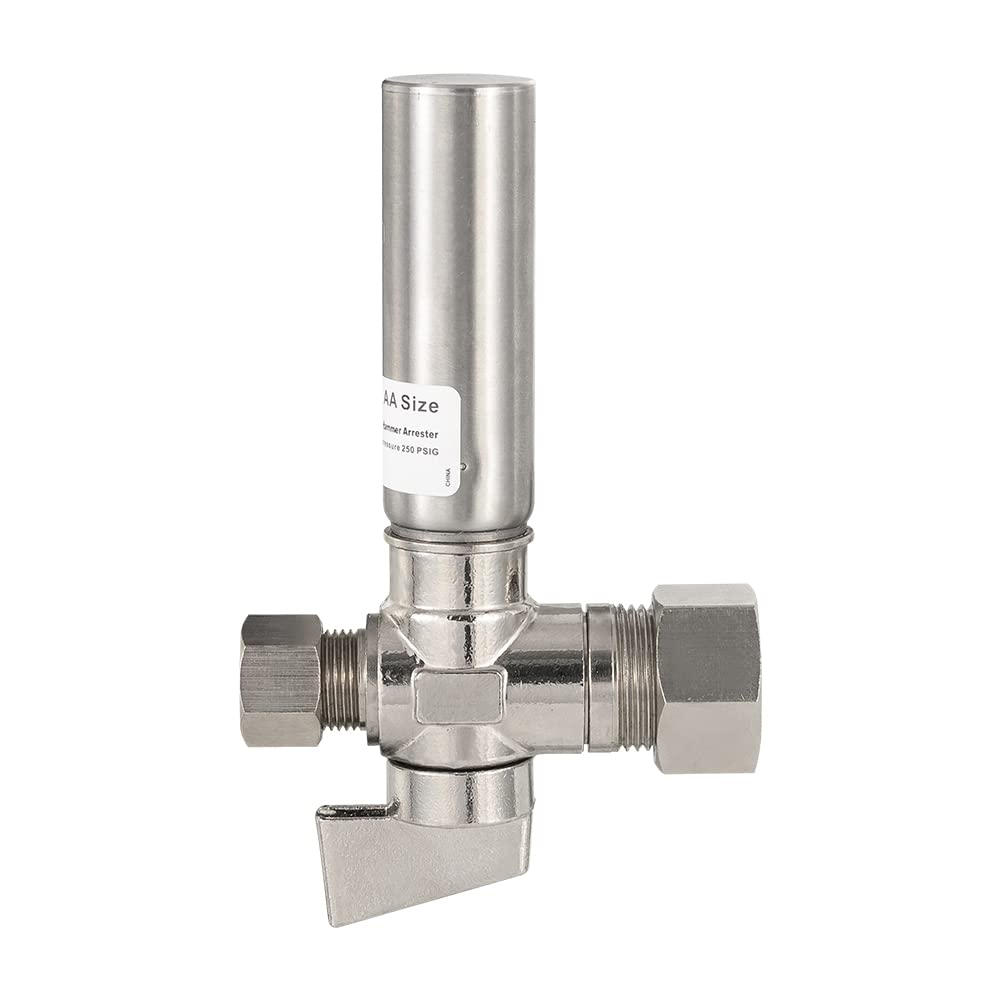 10 Pcs 1/4 Turn Stop Straight Valve, 1/2" Nominal (5/8" OD) Compression x 3/8" OD With Stainless Steel Water Hammer Arrestor Chrome Plated Brass
