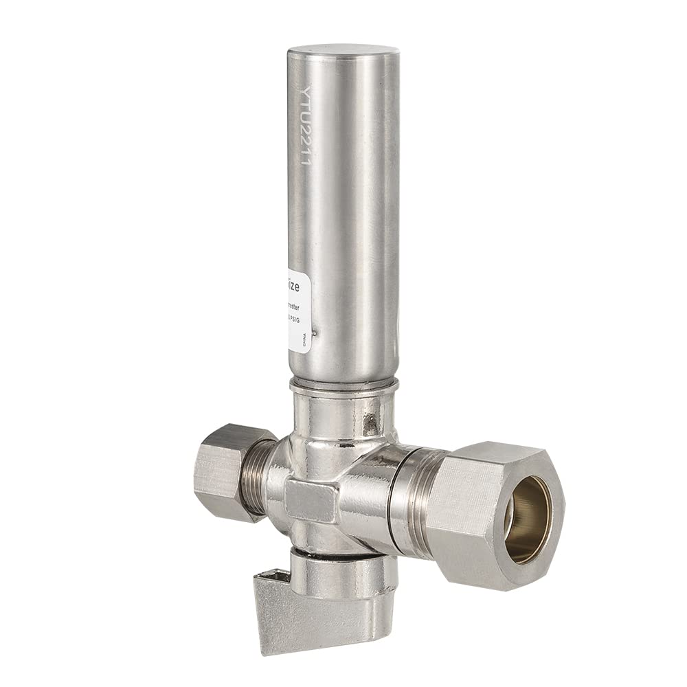 10 Pcs 1/4 Turn Stop Straight Valve, 1/2" Nominal (5/8" OD) Compression x 3/8" OD With Stainless Steel Water Hammer Arrestor Chrome Plated Brass