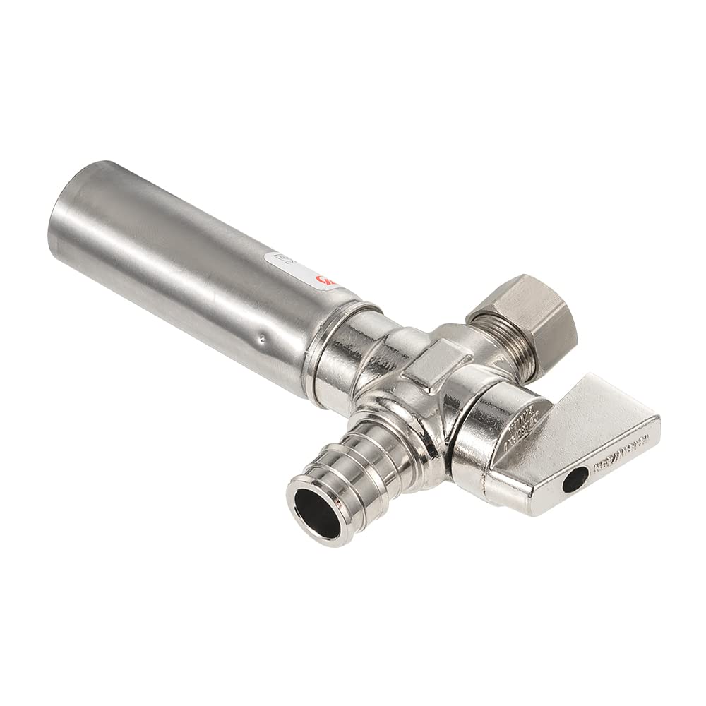 1/4 Turn PEX-A Cold Expansion Stop Straight Valve, 1/2" PEX-A x 3/8" OD With Stainless Steel Water Hammer Arrestor, Chrome Plated Brass