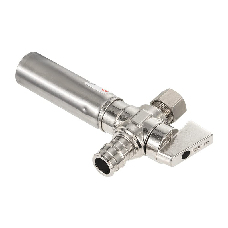 1/4 Turn PEX-A Cold Expansion Stop Straight Valve, 1/2" PEX-A x 3/8" OD With Stainless Steel Water Hammer Arrestor, Chrome Plated Brass