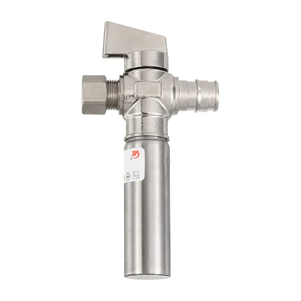 10 Pcs 1/4 Turn PEX-A Cold Expansion Stop Straight Valve, 1/2" PEX-A x 3/8" OD With Stainless Steel Water Hammer Arrestor, Chrome Plated Brass