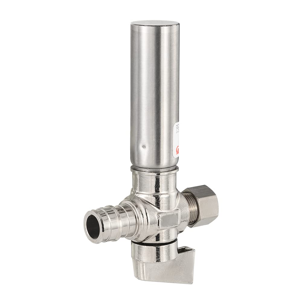10 Pcs 1/4 Turn PEX-A Cold Expansion Stop Straight Valve, 1/2" PEX-A x 3/8" OD With Stainless Steel Water Hammer Arrestor, Chrome Plated Brass