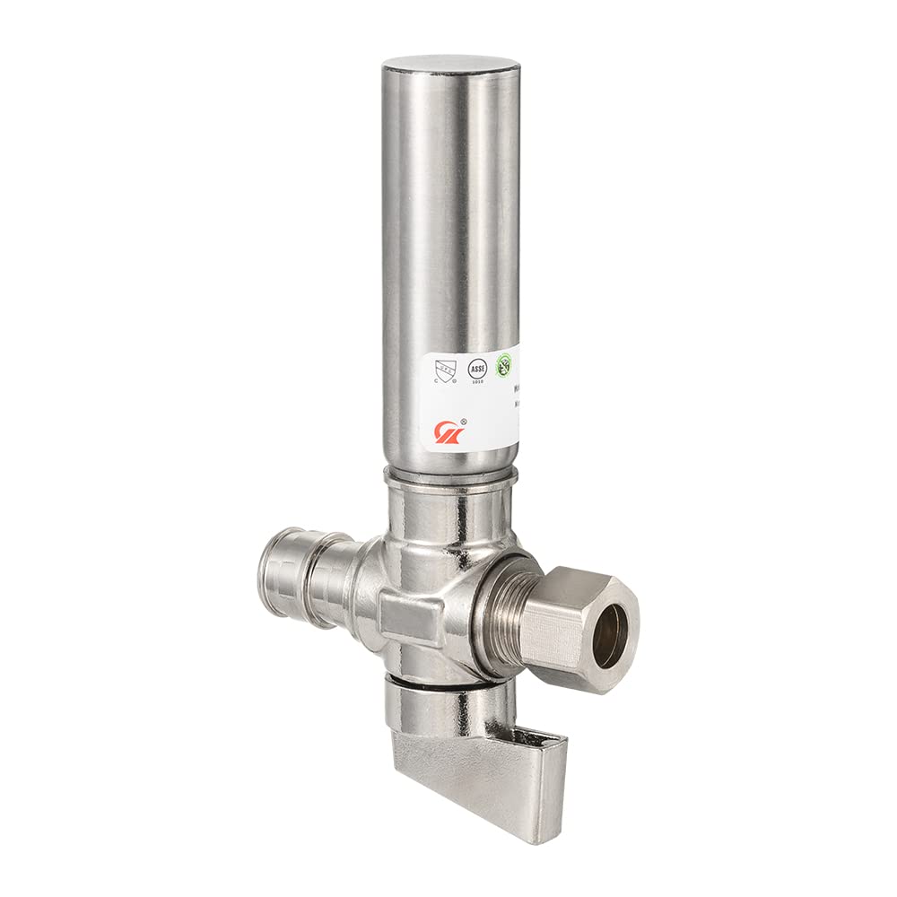 10 Pcs 1/4 Turn PEX-A Cold Expansion Stop Straight Valve, 1/2" PEX-A x 3/8" OD With Stainless Steel Water Hammer Arrestor, Chrome Plated Brass