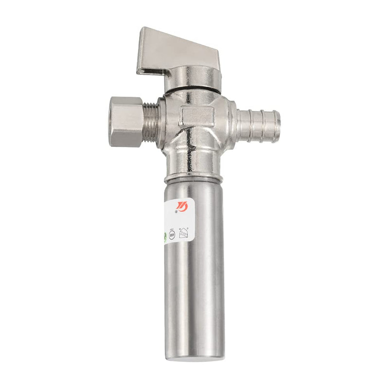 1/4 Turn Stop Straight Valve, 1/2" Barb Crimp PEX x 3/8" OD With Stainless Steel Water Hammer Arrestor Chrome Plated Brass
