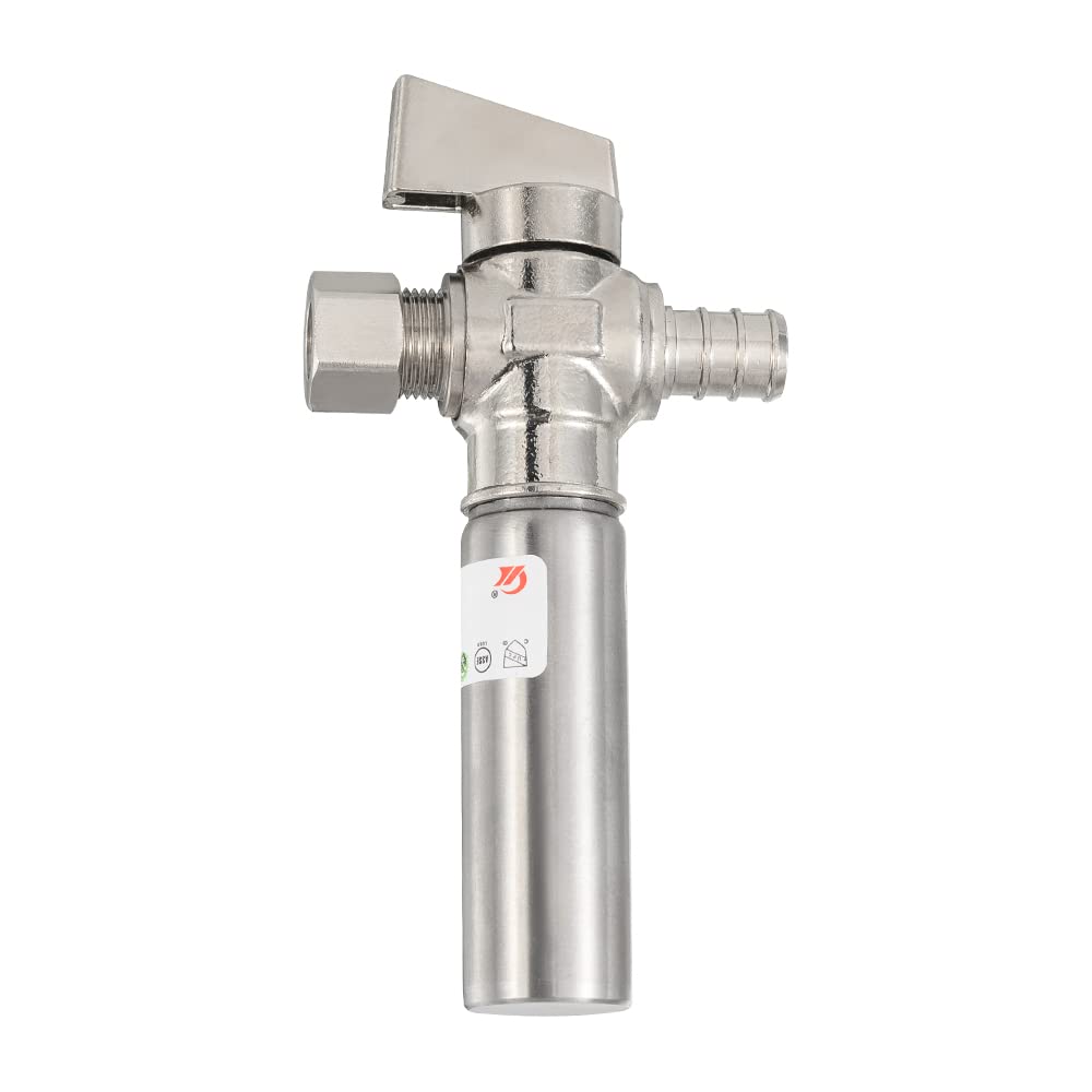10 Pcs 1/4 Turn Stop Straight Valve, 1/2" Barb Crimp PEX x 3/8" OD With Stainless Steel Water Hammer Arrestor Chrome Plated Brass