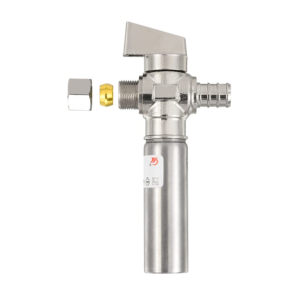 10 Pcs 1/4 Turn Stop Straight Valve, 1/2" Barb Crimp PEX x 3/8" OD With Stainless Steel Water Hammer Arrestor Chrome Plated Brass