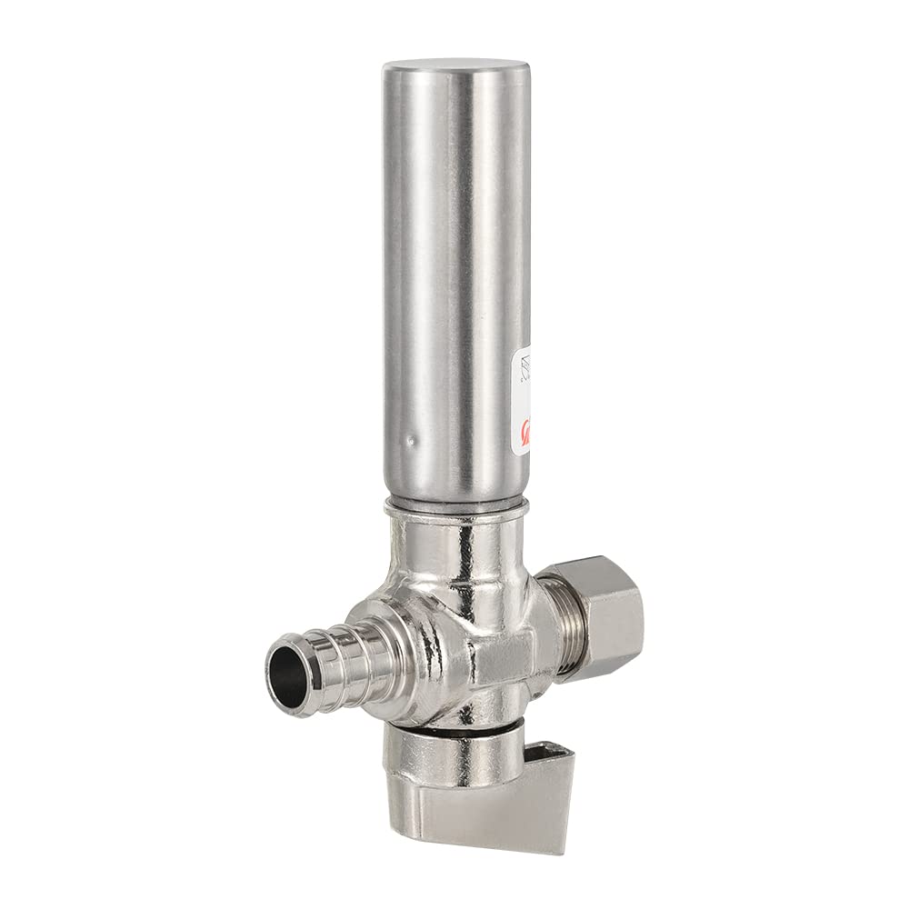 10 Pcs 1/4 Turn Stop Straight Valve, 1/2" Barb Crimp PEX x 3/8" OD With Stainless Steel Water Hammer Arrestor Chrome Plated Brass
