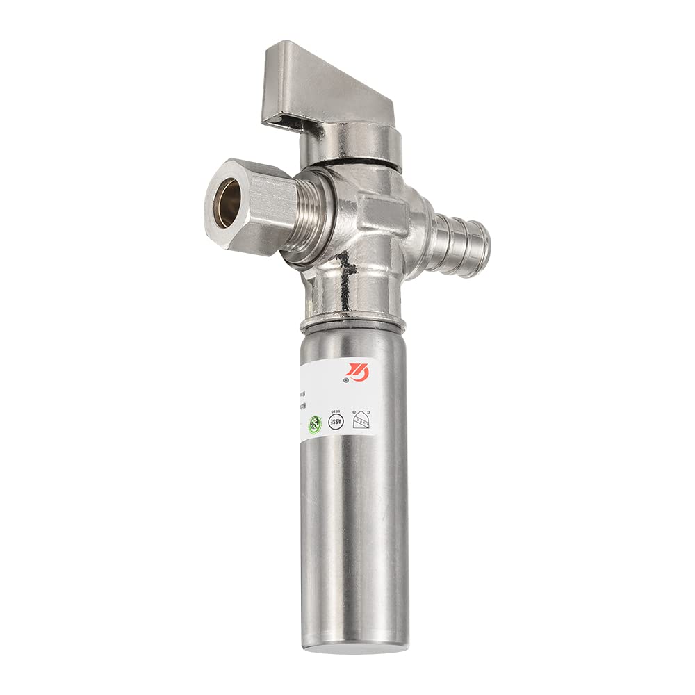 10 Pcs 1/4 Turn Stop Straight Valve, 1/2" Barb Crimp PEX x 3/8" OD With Stainless Steel Water Hammer Arrestor Chrome Plated Brass