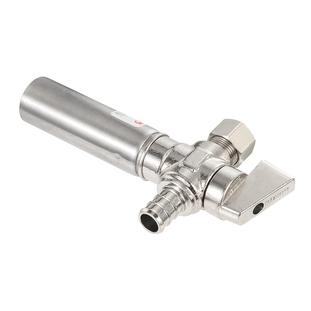 10 Pcs 1/4 Turn Stop Straight Valve, 1/2" Barb Crimp PEX x 3/8" OD With Stainless Steel Water Hammer Arrestor Chrome Plated Brass