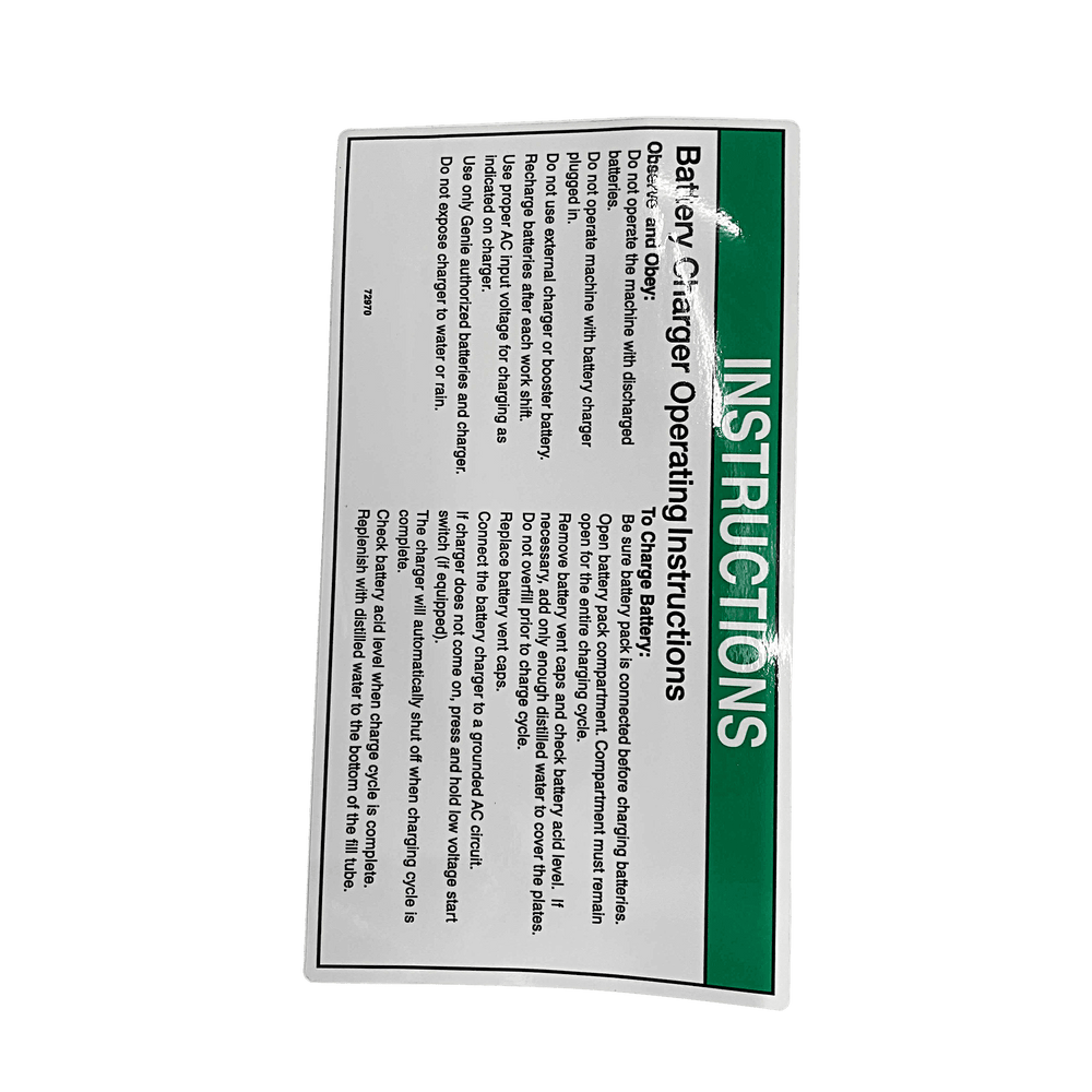Genie Aftermarket Decal Notice Charger Instructions 72970GT