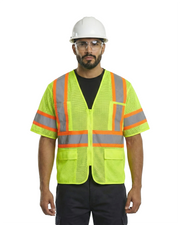 Kiwi High Visibility ANSI/ISEA 107-2020, Type R, Class 3 Contrast Trimmed Neon Short Sleeve Safety Vest [72100]
