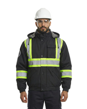 Kiwi High Visibility Hooded & Sherpa Lined ANSI/ISEA 107-2020 Reflector Contrast Trimmed Water Resistant Black Safety Jacket [71200]