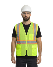 Kiwi High Visibility ANSI/ISEA 107-2020, Type R, Class 2 Contrast Trimmed Neon Safety Vest [70100]