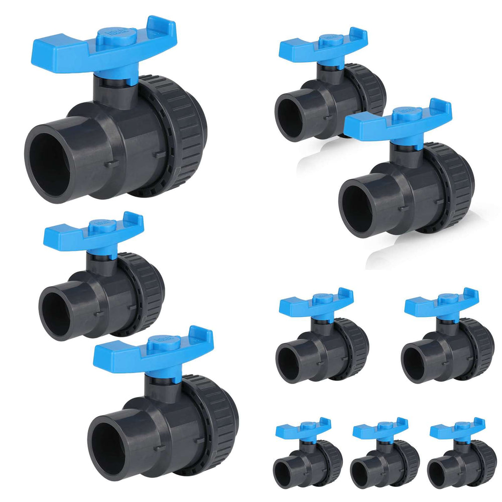10 Pcs 1/2" PVC Single Union Ball Valve SCH 40/80, Threaded
