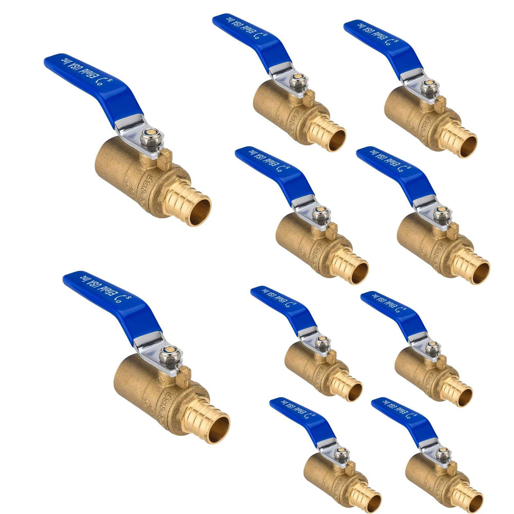 10 Pcs 3/4" PEX Crimp x 3/4" Sweat Ball Valve, Blue (Lead Free)