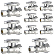 10 Pcs 1/2" FIP x 3/8" OD Compr. Straight Stop Valve, 1/4 Turn (Lead Free)