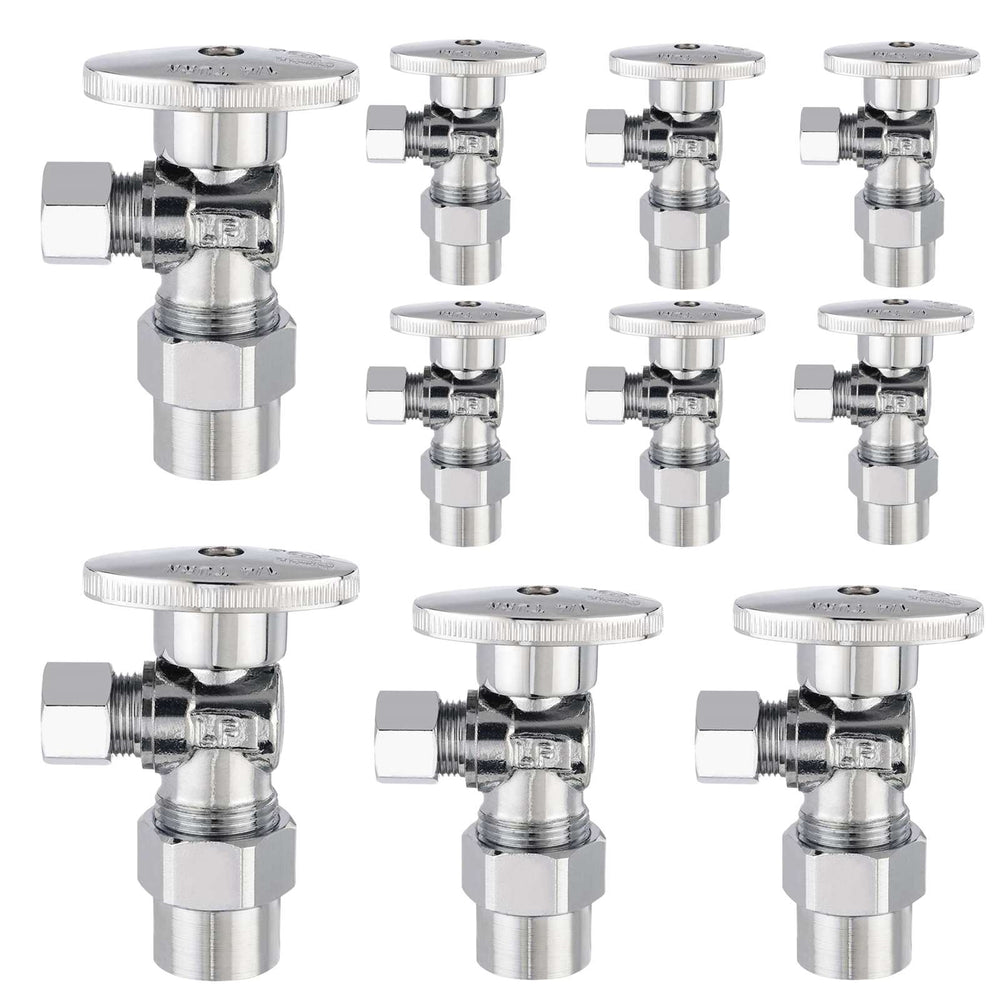 10 Pcs 1/2" CPVC x 3/8" OD Compr. Angle Stop Valve, 1/4 Turn (Lead Free)