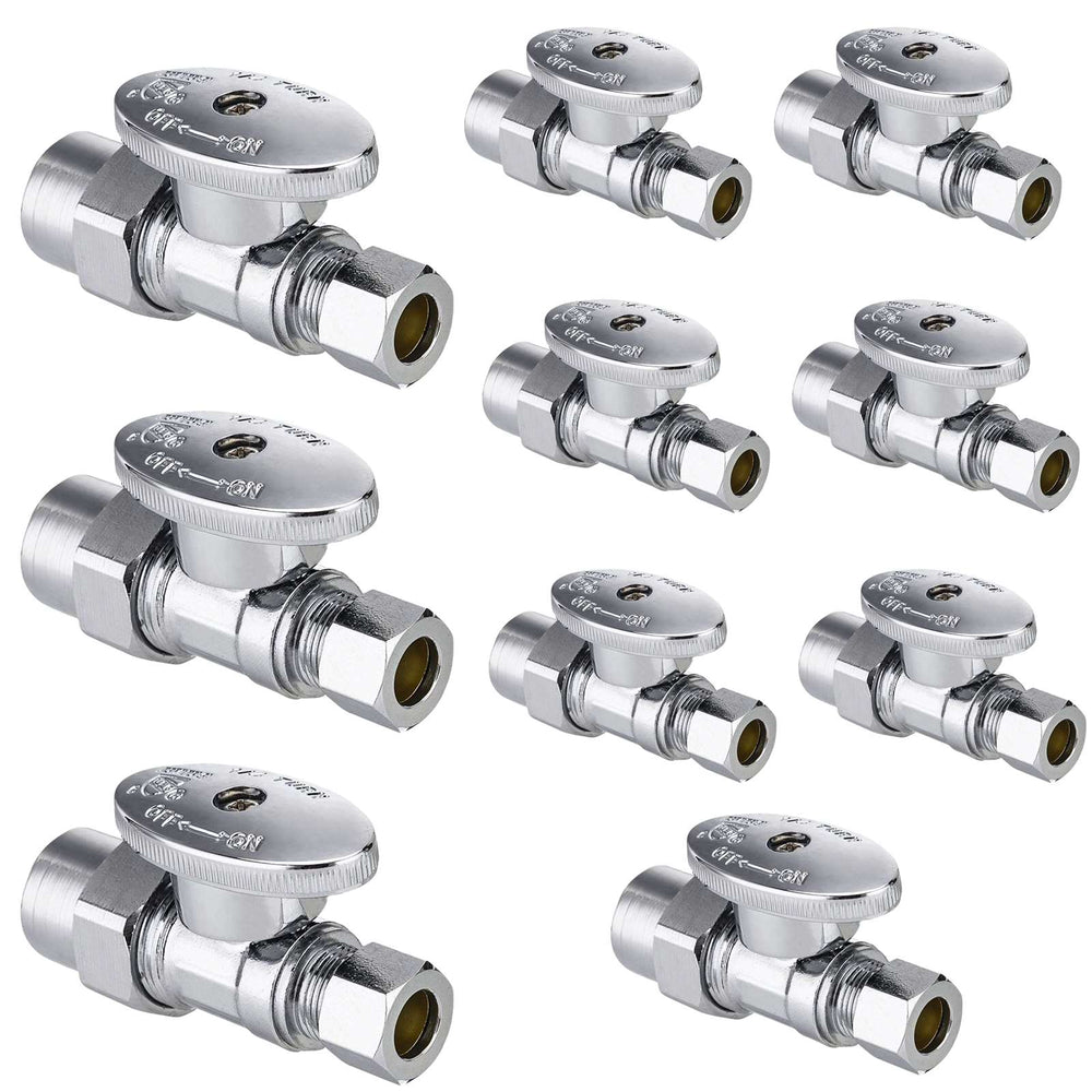 10 Pcs 1/2" CPVC x 3/8" OD Compr. Straight Stop Valve, 1/4 Turn (Lead Free)