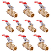 10 Pcs 1/2" Compression Ball Valve, Red (Lead Free)