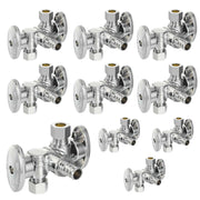10 Pcs 1/2" PEX Crimp x 3/8" OD Compr. x 3/8" OD Compr. Dual Stop Valve, 1/4 Turn (Lead Free)