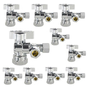 10 Pcs 1/2" NOM (5/8" OD) Inlet x 3/8" OD Outlet x 3/8" OD Outlet Split Angle Stop Valve, 1/4 Turn (Lead Free)