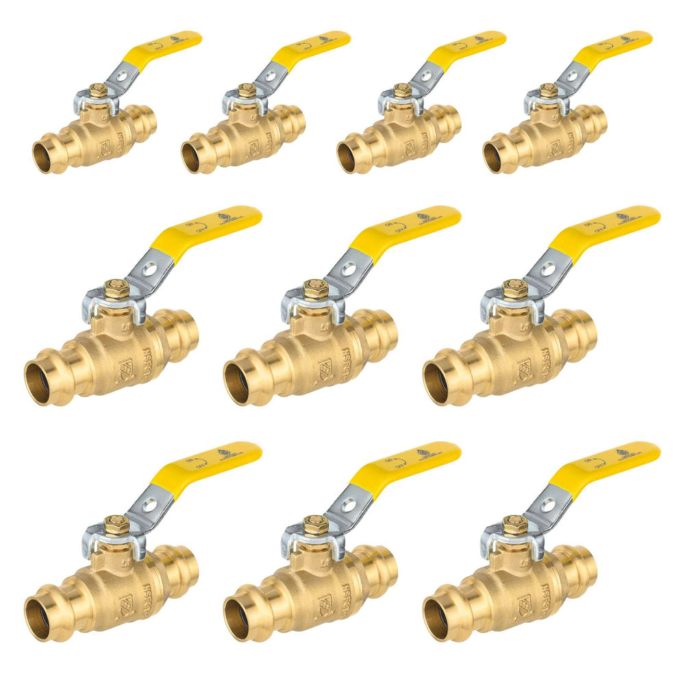 10 Pcs 1/2" Press Ball Valve with EPDM O Ring, Yellow (Lead Free)