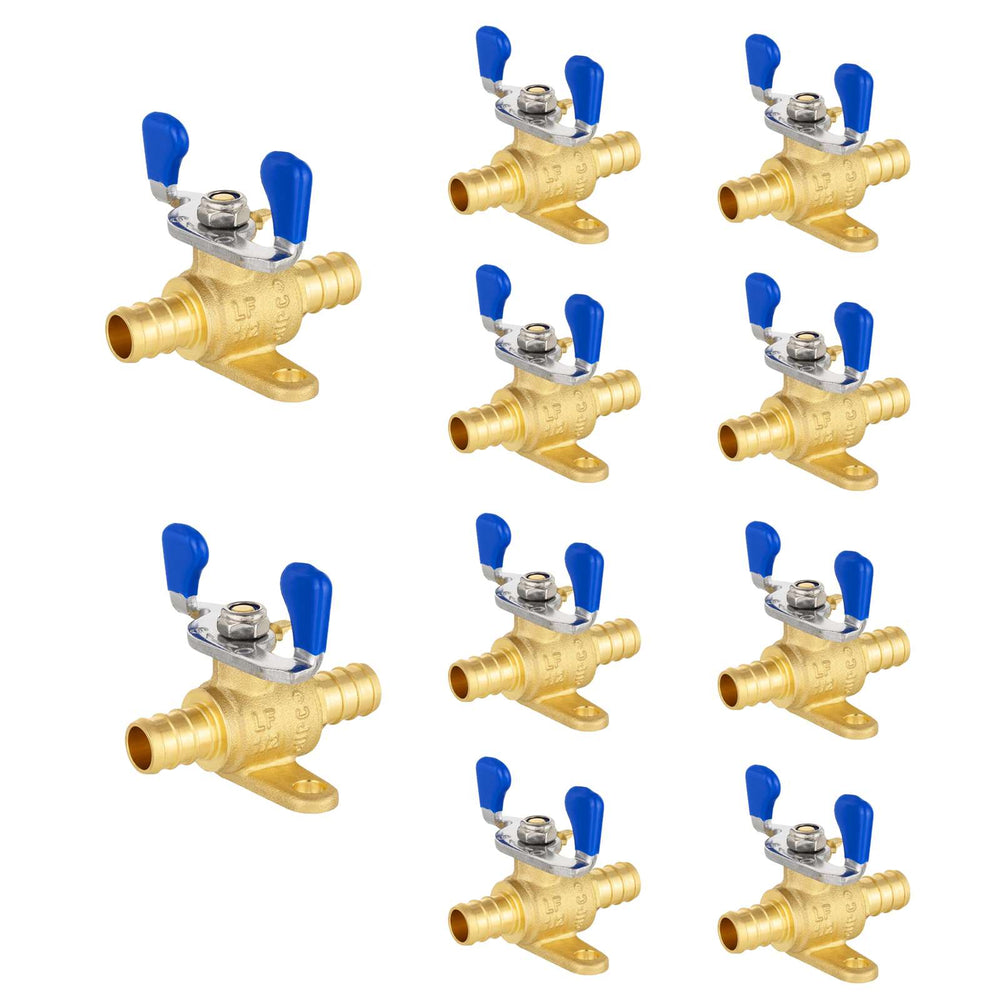 10 Pcs 3/4" PEX Crimp Drop Ear Butterfly Ball Valve, Blue (Lead Free)