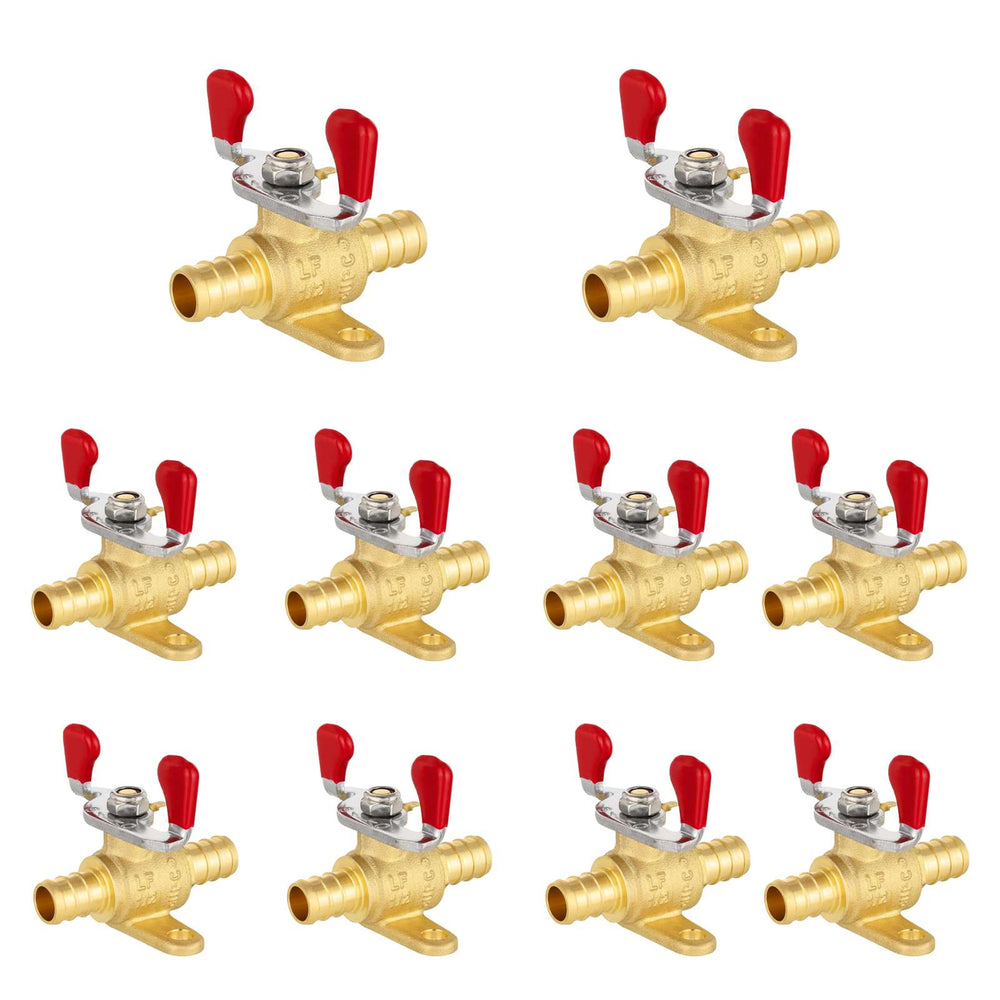 10 Pcs 3/4" PEX Crimp Drop Ear Butterfly Ball Valve, Red (Lead Free)