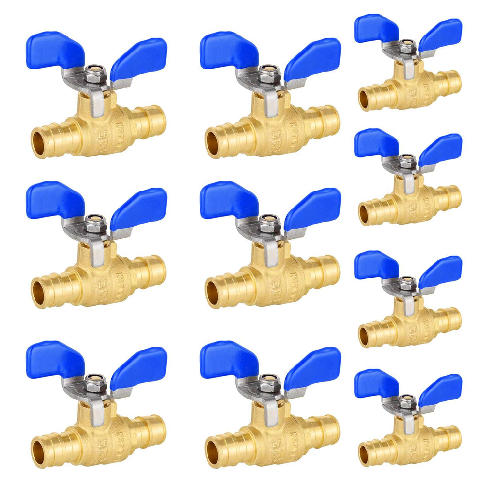 10 Pcs 3/4" PEX-A Expansion Butterfly Ball Valve, Blue (Lead Free)