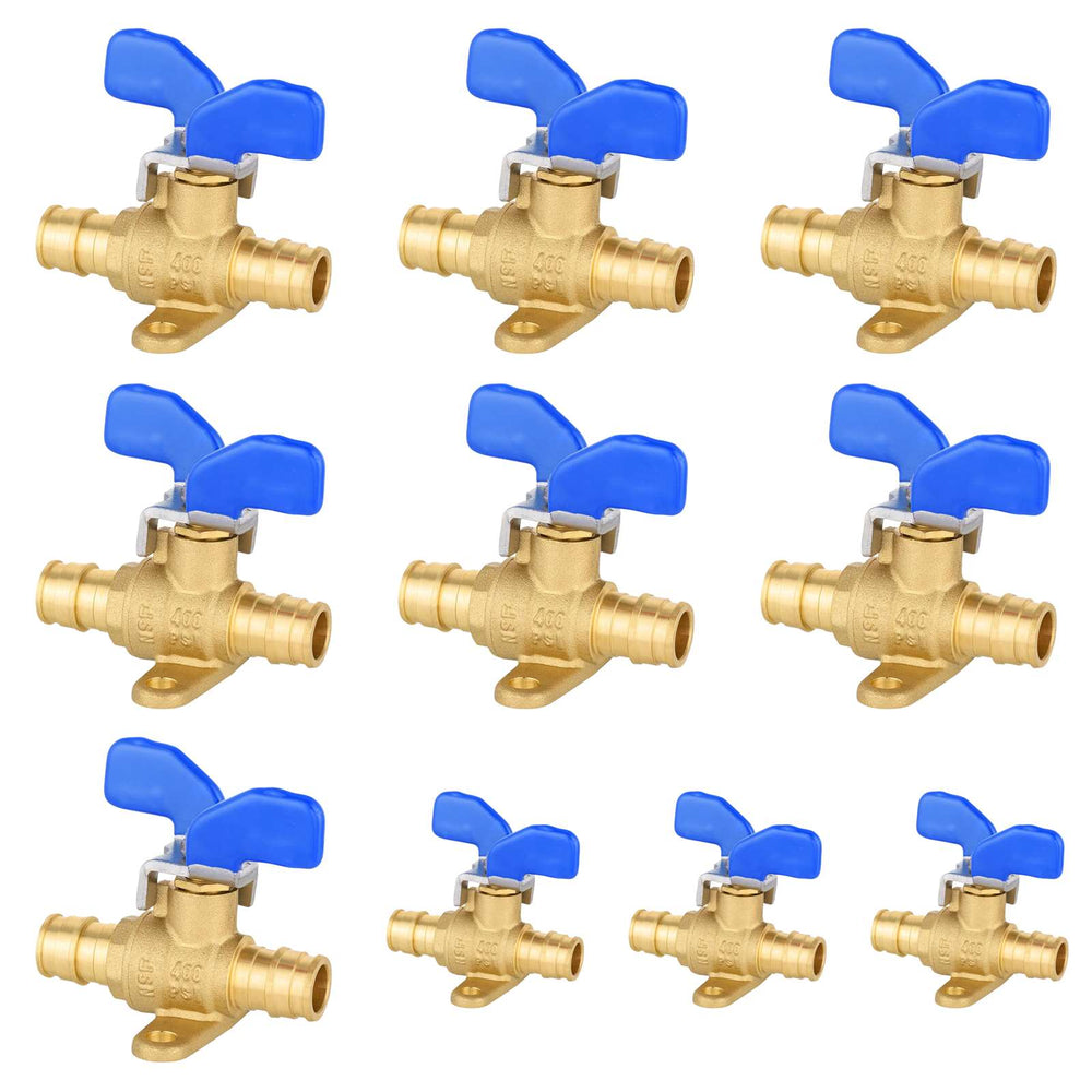 10 Pcs 1/2" PEX-A Expansion Butterfly Valve W/Drop Ear, Blue (Lead Free)